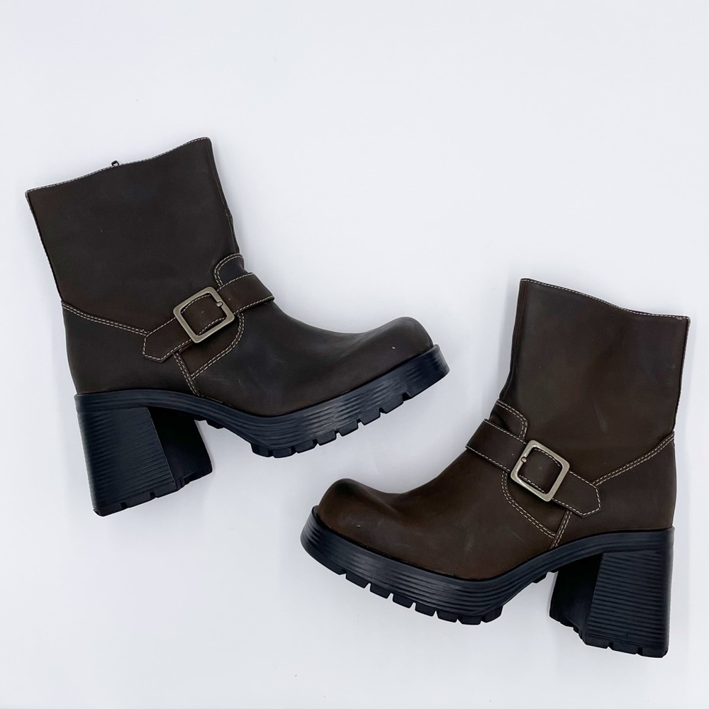 Vintage Y2K American Eagle Flex Brown Leather Chunky Platform Boots Size 10 - Picture 9 of 15